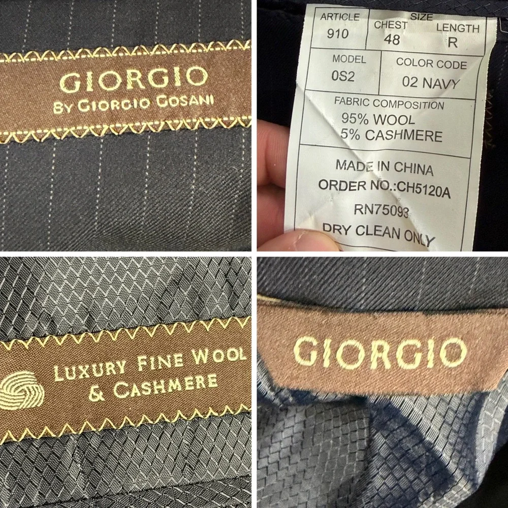 Giorgio Gosani Wool/Cashmere Blazer Mens 48R Navy Pinstripe Sport Coat Jacket